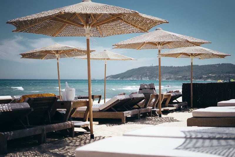 umbrellas at a French Riviera beach club