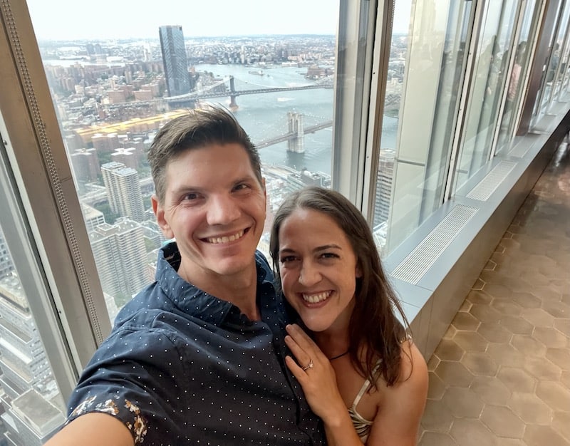 couple posing for a selfie at the romantic NYC restaurant Manhatta